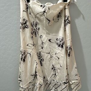 White House Black Market Cream and Black Floral Midi Skirt